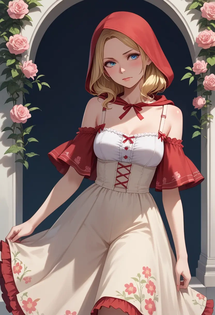 little_red_riding_hood,little_red_riding_hood_(grimm),silk slip dress,floral prints  - 