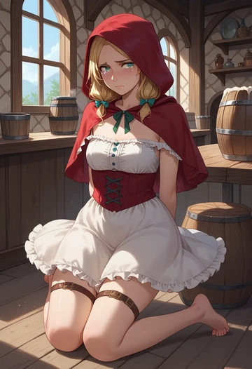 little_red_riding_hood,little_red_riding_hood_(grimm),silk slip dress,polka dots  - AI generated anime art