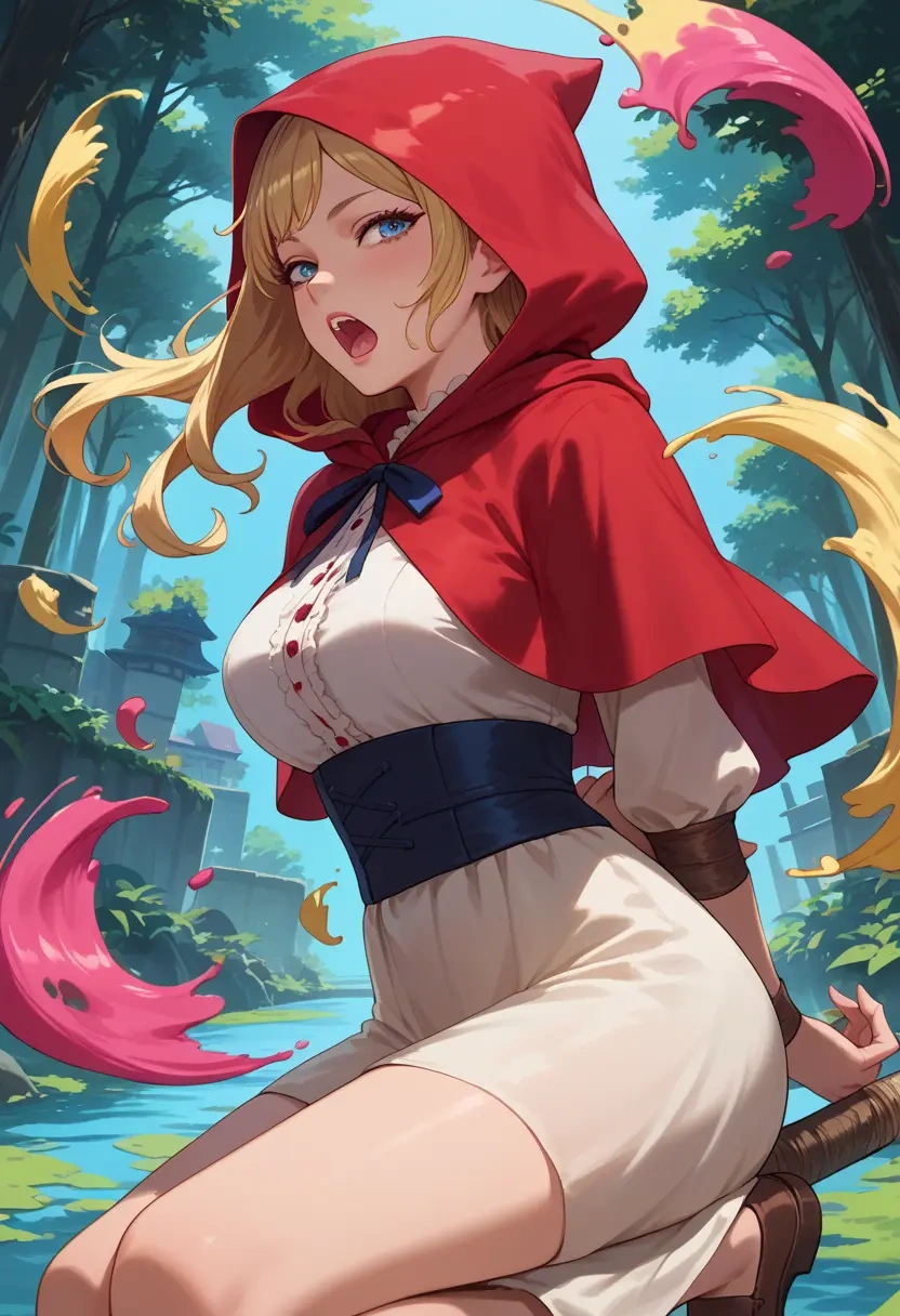 little_red_riding_hood,little_red_riding_hood_(grimm),paint-splatter blouse,dolphin shorts  - 