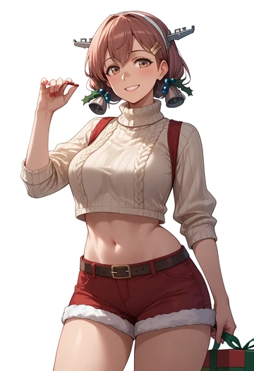 kantai_collection,littorio_(kancolle),Christmas,red velvet shorts,turtleneck sweater  - AI generated anime art