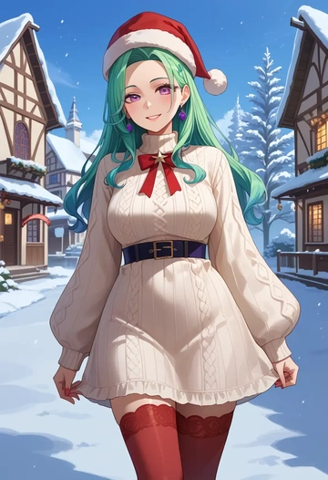 nijisanji,lize_helesta,Christmas,sweater dress,stockings  - AI generated anime art