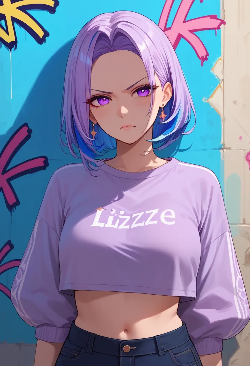 nijisanji,lize_helesta,cropped graffiti sweatshirt,dolphin shorts  - 