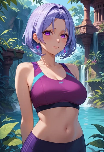 nijisanji,lize_helesta,sports bra,wide-leg joggers  - AI generated anime art