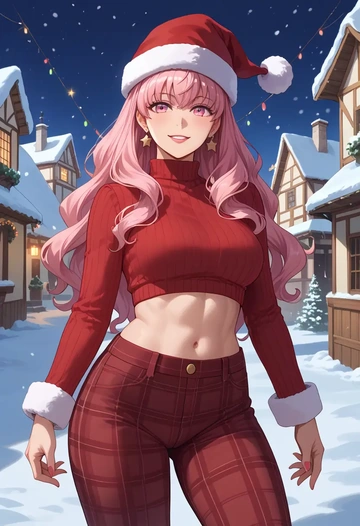 zero_no_tsukaima,louise_francoise_le_blanc_de_la_valliere,Christmas,plaid trousers  - AI generated anime art