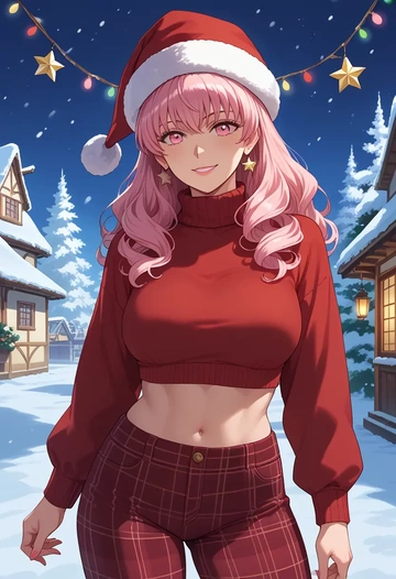 zero_no_tsukaima,louise_francoise_le_blanc_de_la_valliere,Christmas,plaid trousers  - AI generated anime art