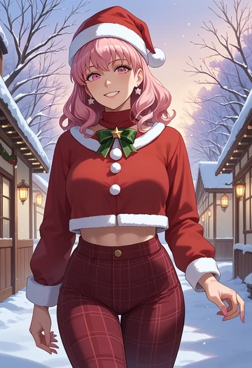 zero_no_tsukaima,louise_francoise_le_blanc_de_la_valliere,Christmas,plaid trousers  - AI generated anime art