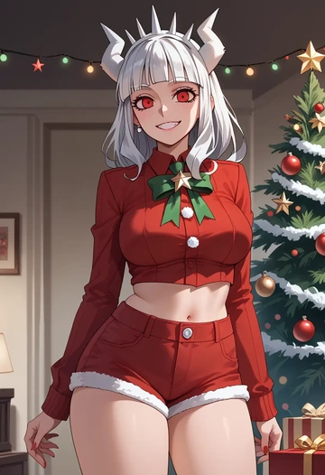 helltaker,lucifer_(helltaker),Christmas,red velvet shorts  - AI generated anime art