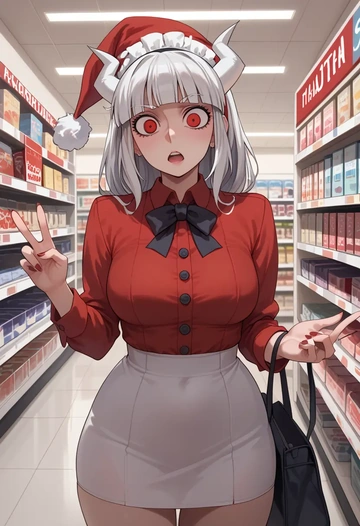 helltaker,lucifer_(helltaker),Christmas,red velvet dress  - AI generated anime art