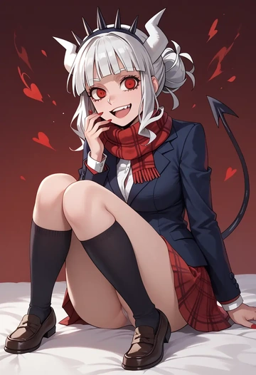 helltaker,lucifer_(helltaker),winter,student uniform,plaid skirt  - AI generated anime art