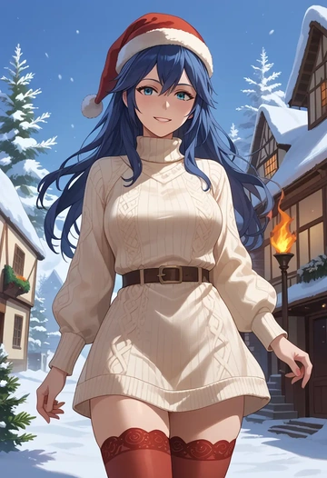 fire_emblem,lucina_(fire_emblem),Christmas,sweater dress,stockings  - AI generated anime art