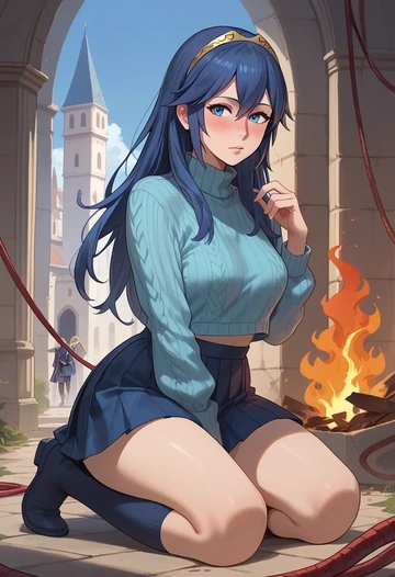 fire_emblem,lucina_(fire_emblem),sweater,cropped,pleated midi skirt  - AI generated anime art