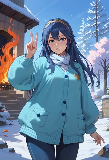 fire_emblem,lucina_(fire_emblem),cardigan,oversized,wide-leg pants  - AI generated anime art