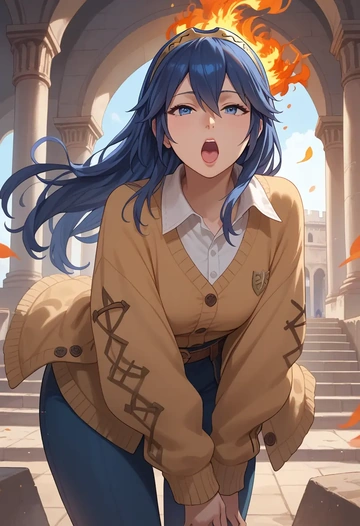 fire_emblem,lucina_(fire_emblem),cardigan,oversized,wide-leg pants  - AI generated anime art