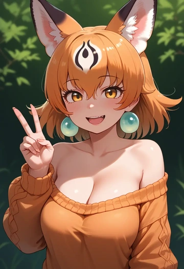 kemono_friends,lucky_beast_(kemono_friends),orange,sweater  - AI generated anime art