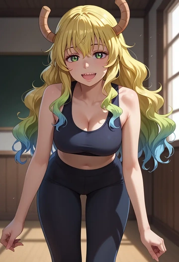 kobayashi-san_chi_no_maidragon,lucoa_(maidragon),yoga shorts, bra  - AI generated anime art