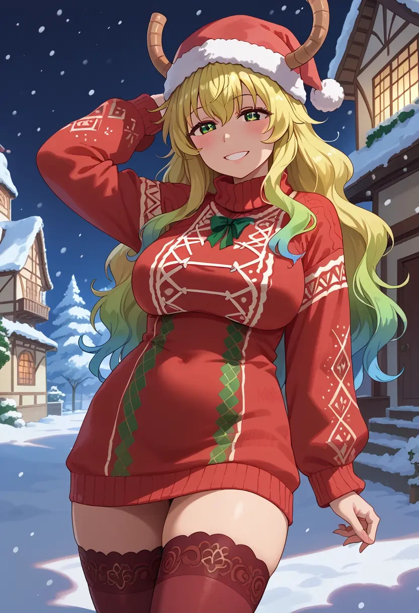 kobayashi-san_chi_no_maidragon,lucoa_(maidragon),Christmas,sweater dress,stockings  - 