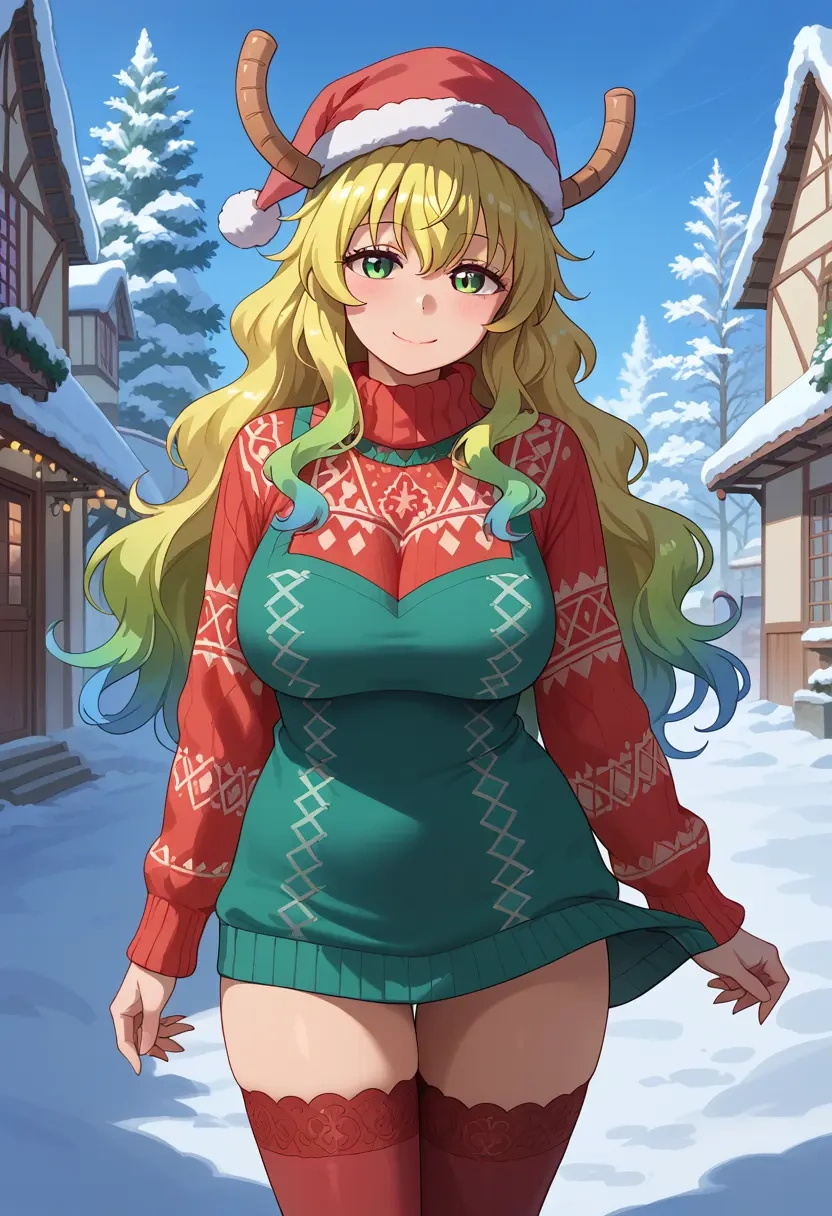 kobayashi-san_chi_no_maidragon,lucoa_(maidragon),Christmas,sweater dress,stockings  - 