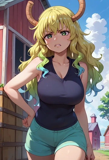 kobayashi-san_chi_no_maidragon,lucoa_(maidragon),sports vest,capri leggings  - AI generated anime art