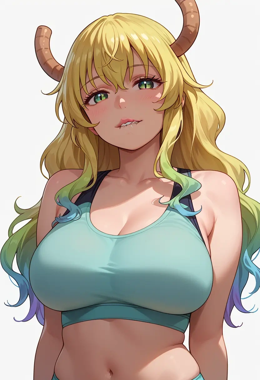 kobayashi-san_chi_no_maidragon,lucoa_(maidragon),sports bra,high-waisted leggings  - 