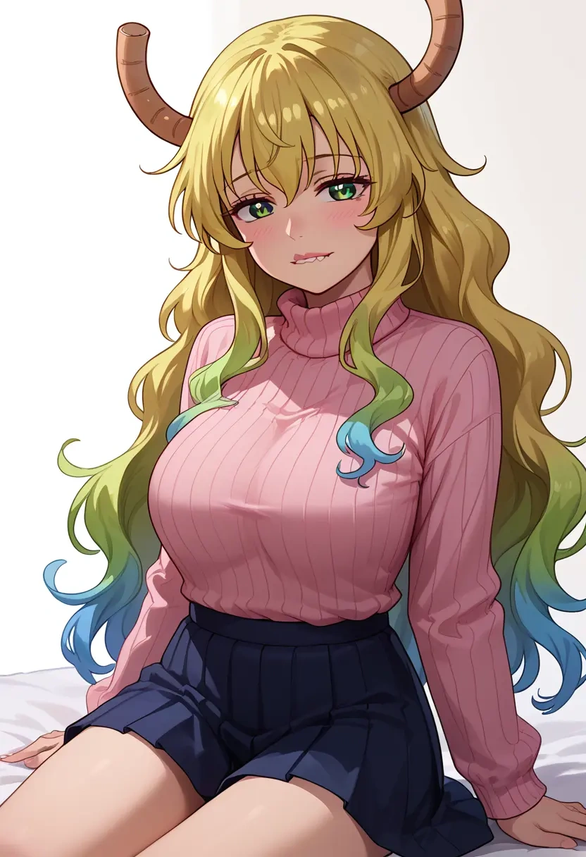 kobayashi-san_chi_no_maidragon,lucoa_(maidragon),skirt,pleated,turtleneck sweater  - 