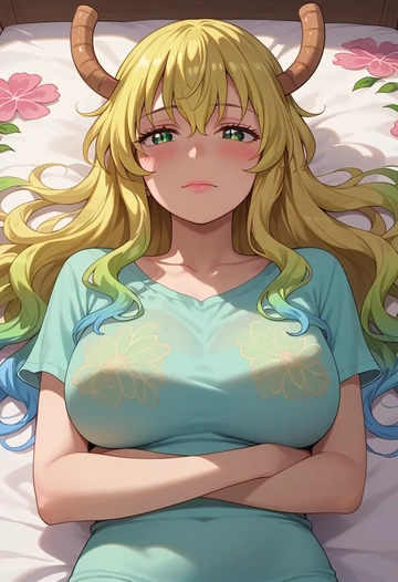 kobayashi-san_chi_no_maidragon,lucoa_(maidragon),silk graffiti shirt,dolphin shorts  - AI generated anime art