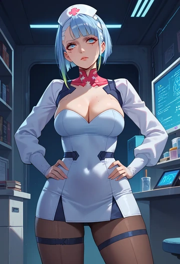 cyberpunk_(series),lucy_(cyberpunk),nurse, pantyhose,mini skirt  - AI generated anime art