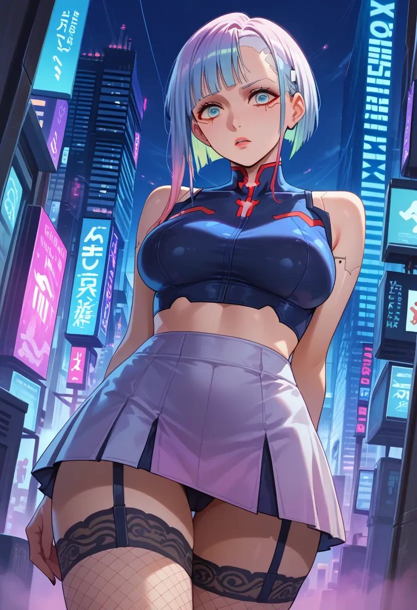 cyberpunk_(series),lucy_(cyberpunk),mini skirt, stockings  - 