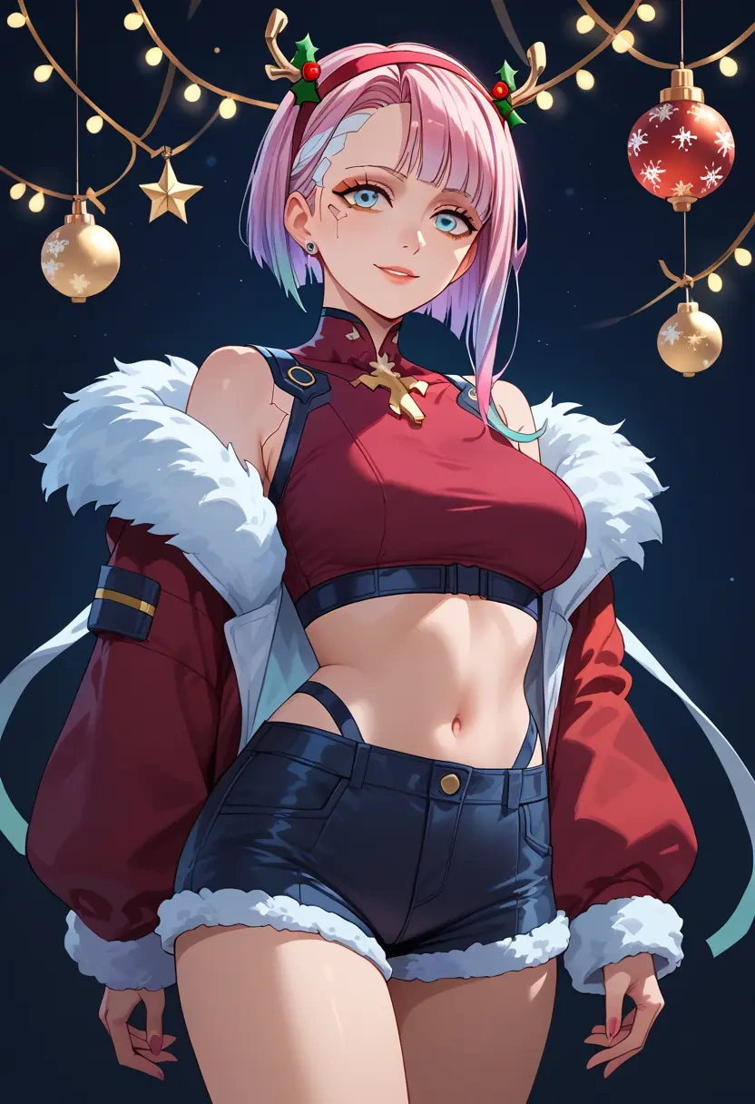 cyberpunk_(series),lucy_(cyberpunk),Christmas,red velvet shorts  - 