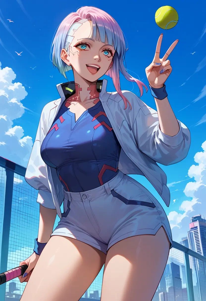 cyberpunk_(series),lucy_(cyberpunk),tennis polo,skort  - 