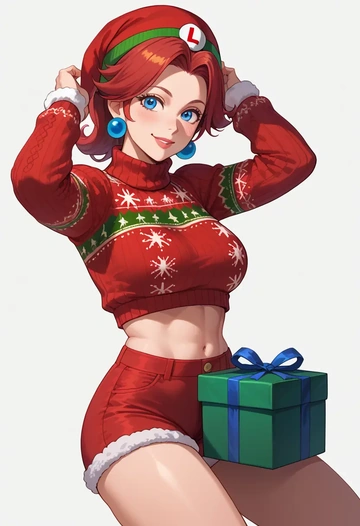 mario_(series),luigi,Christmas,red velvet shorts,turtleneck sweater  - AI generated anime art