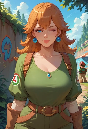 mario_(series),luigi,neon graffiti top,dolphin shorts  - AI generated anime art