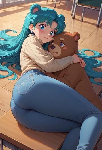 urusei_yatsura,lum,teacher, sweater, jeans shorts  - AI generated anime art