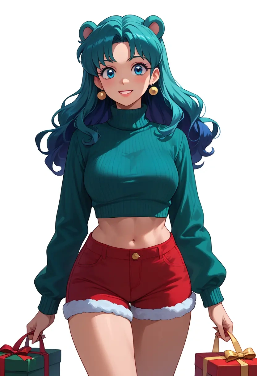 urusei_yatsura,lum,Christmas,red velvet shorts,turtleneck sweater  - 