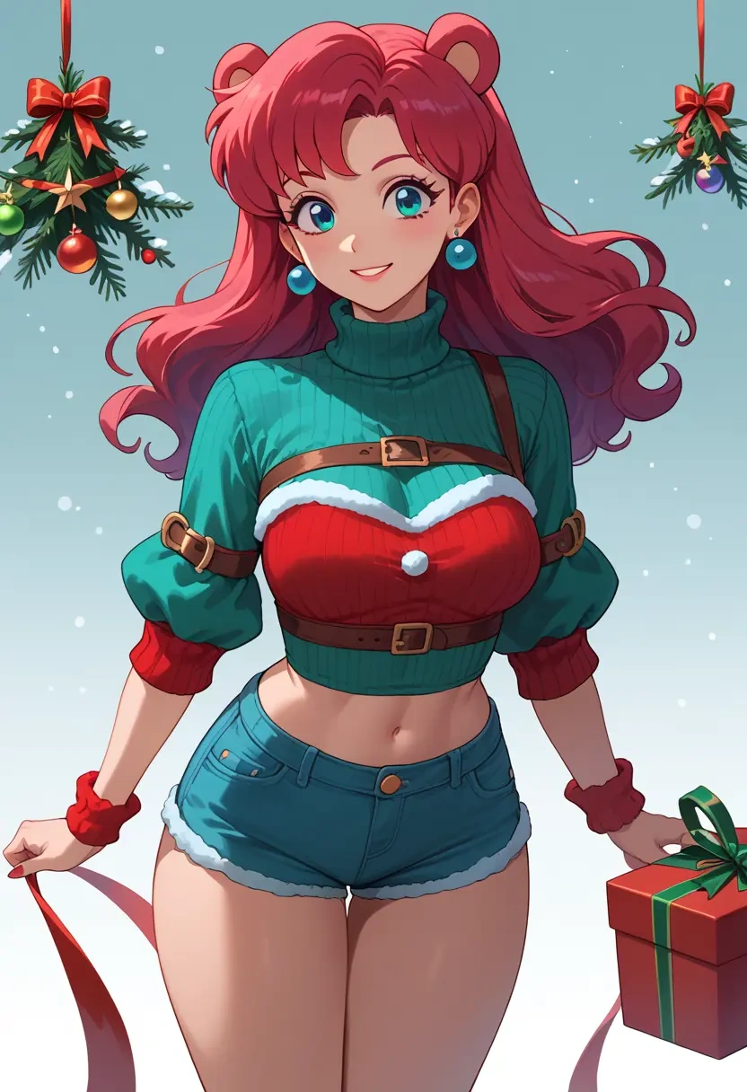 urusei_yatsura,lum,Christmas,red velvet shorts,turtleneck sweater  - 