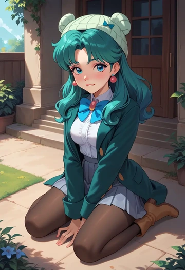 urusei_yatsura,lum,winter,student uniform,duffle coat  - AI generated anime art