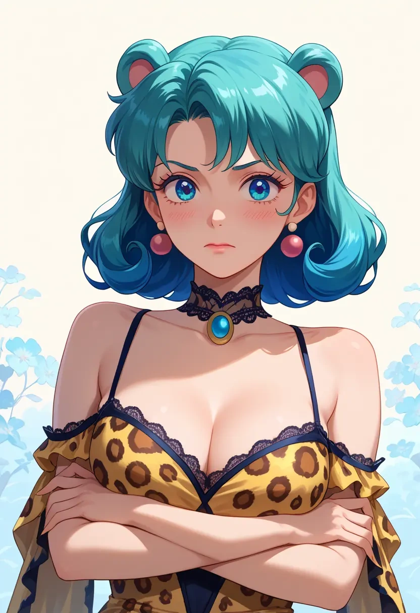 urusei_yatsura,lum,leopard print,silk slip dress  - 