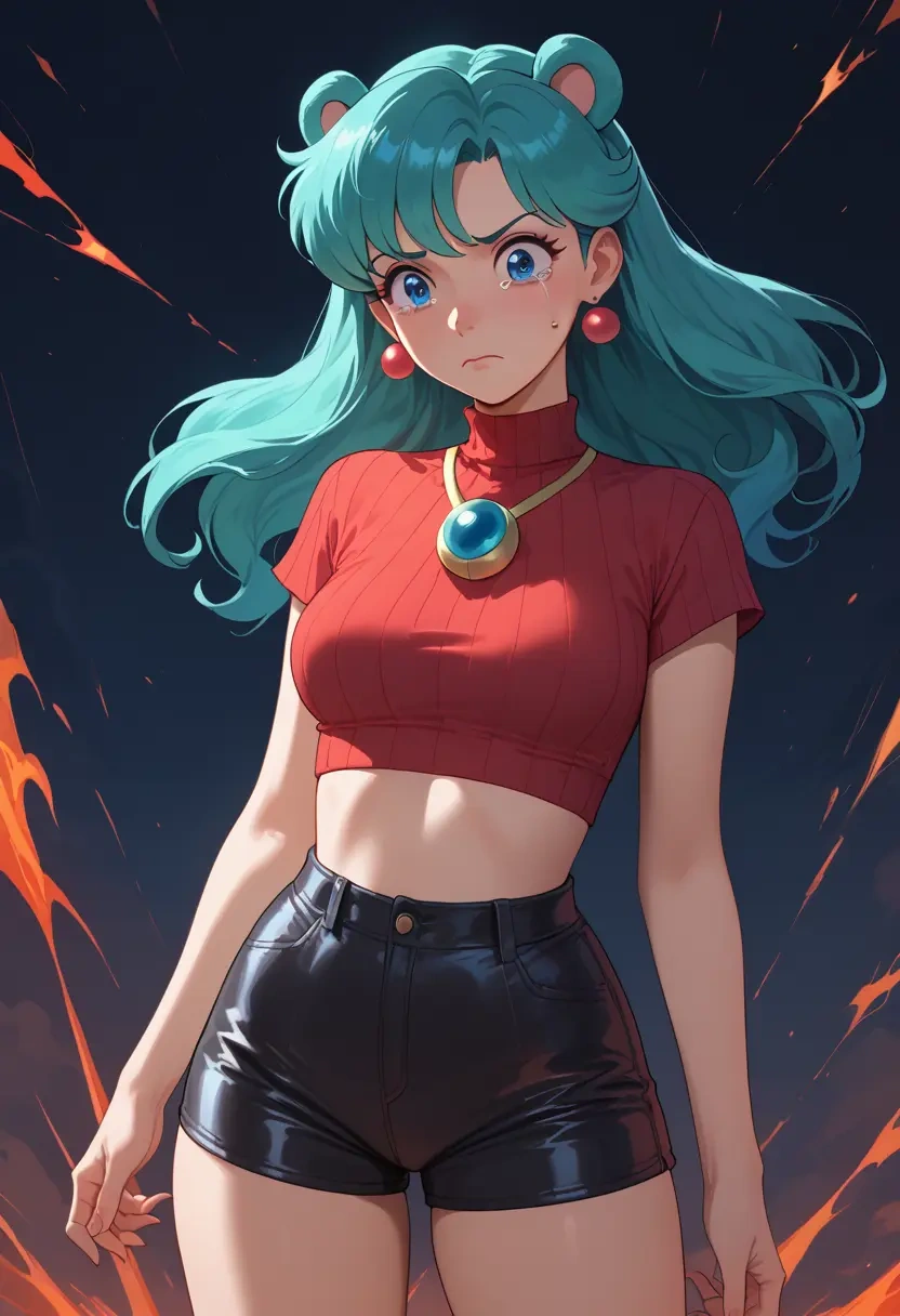 urusei_yatsura,lum,leather,shorts,crop top  - 