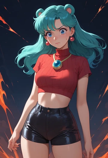 urusei_yatsura,lum,leather,shorts,crop top  - AI generated anime art