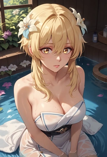 genshin impact,lumine_(genshin_impact),towel,sexy  - AI generated anime art