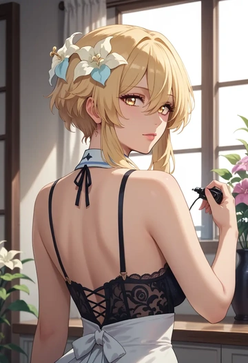 genshin impact,lumine_(genshin_impact),lingerie  - AI generated anime art