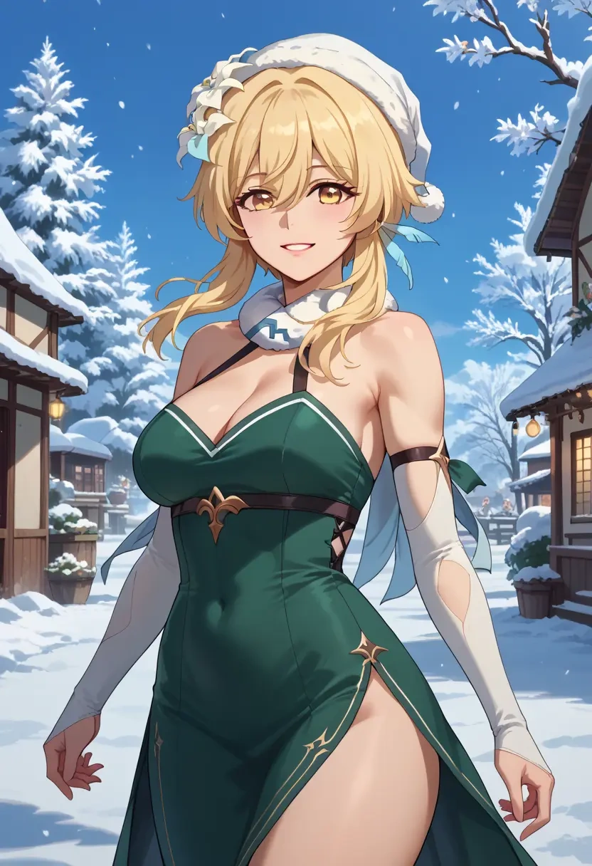 genshin impact,lumine_(genshin_impact),Christmas,dress  - 