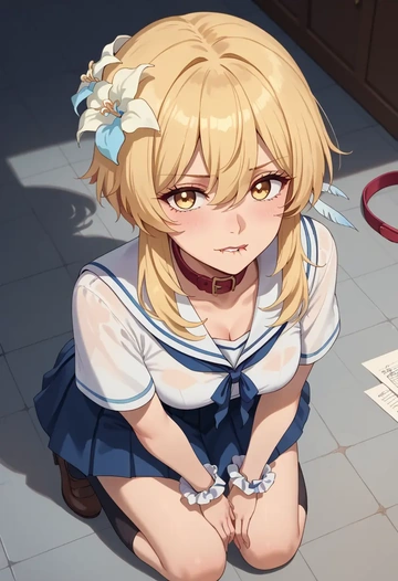 genshin impact,lumine_(genshin_impact),sailor, uniform  - AI generated anime art