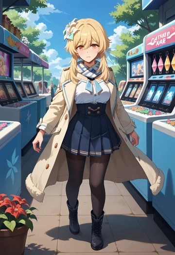 genshin impact,lumine_(genshin_impact),winter,student uniform,fur-trimmed coat  - AI generated anime art