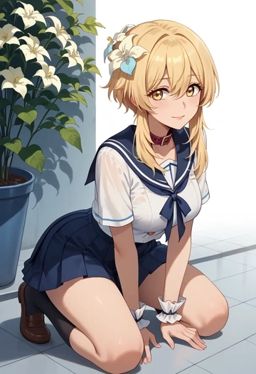 genshin impact,lumine_(genshin_impact),sailor, uniform  - AI generated anime art