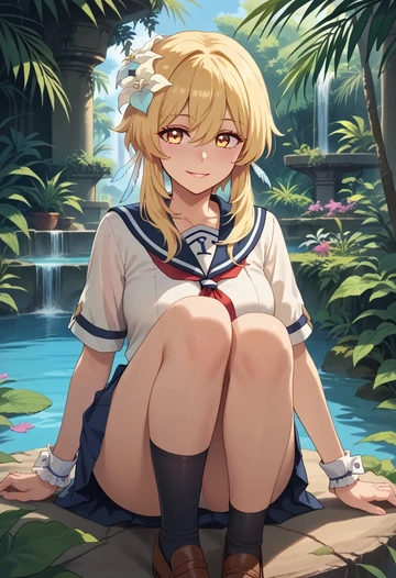 genshin impact,lumine_(genshin_impact),sailor, uniform  - AI generated anime art