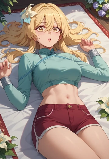 genshin impact,lumine_(genshin_impact),red velvet shorts  - AI generated anime art