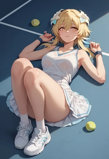 genshin impact,lumine_(genshin_impact),tennis skirt  - AI generated anime art