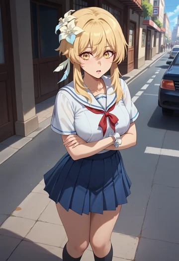 genshin impact,lumine_(genshin_impact),sailor, uniform  - AI generated anime art