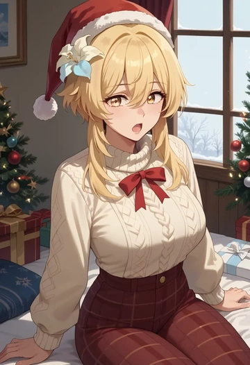 genshin impact,lumine_(genshin_impact),Christmas  - AI generated anime art