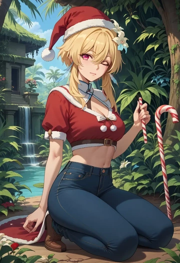 genshin impact,lumine_(genshin_impact),Christmas  - AI generated anime art